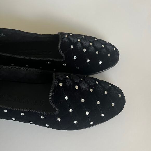 AEROSOLES 'Betunia' 8.5 WIDE Quilted Black Velvet Jeweled Loafer Smoking Flat - Picture 5 of 8